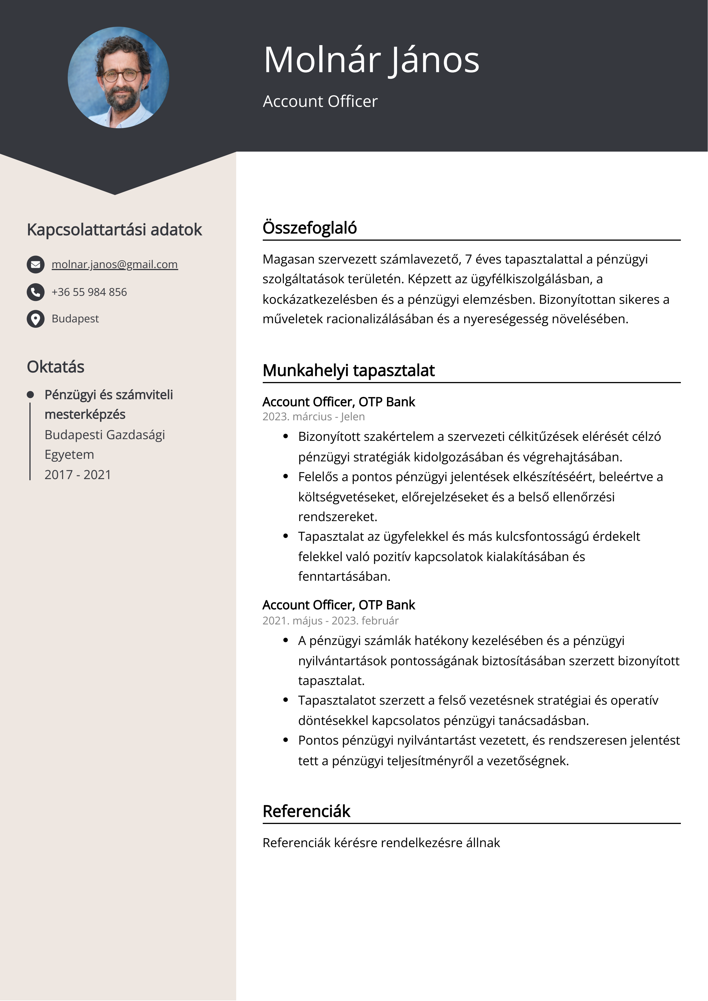 Account Officer Önéletrajz példa